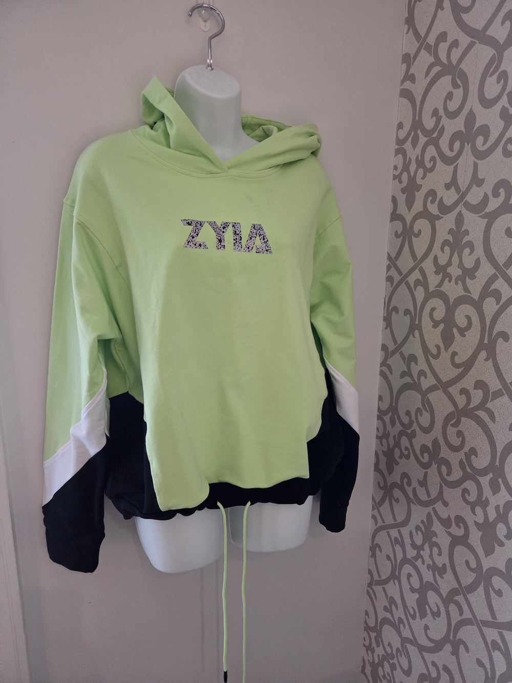 ZYIA Lime Green, Black & White Colorblock Hoodie